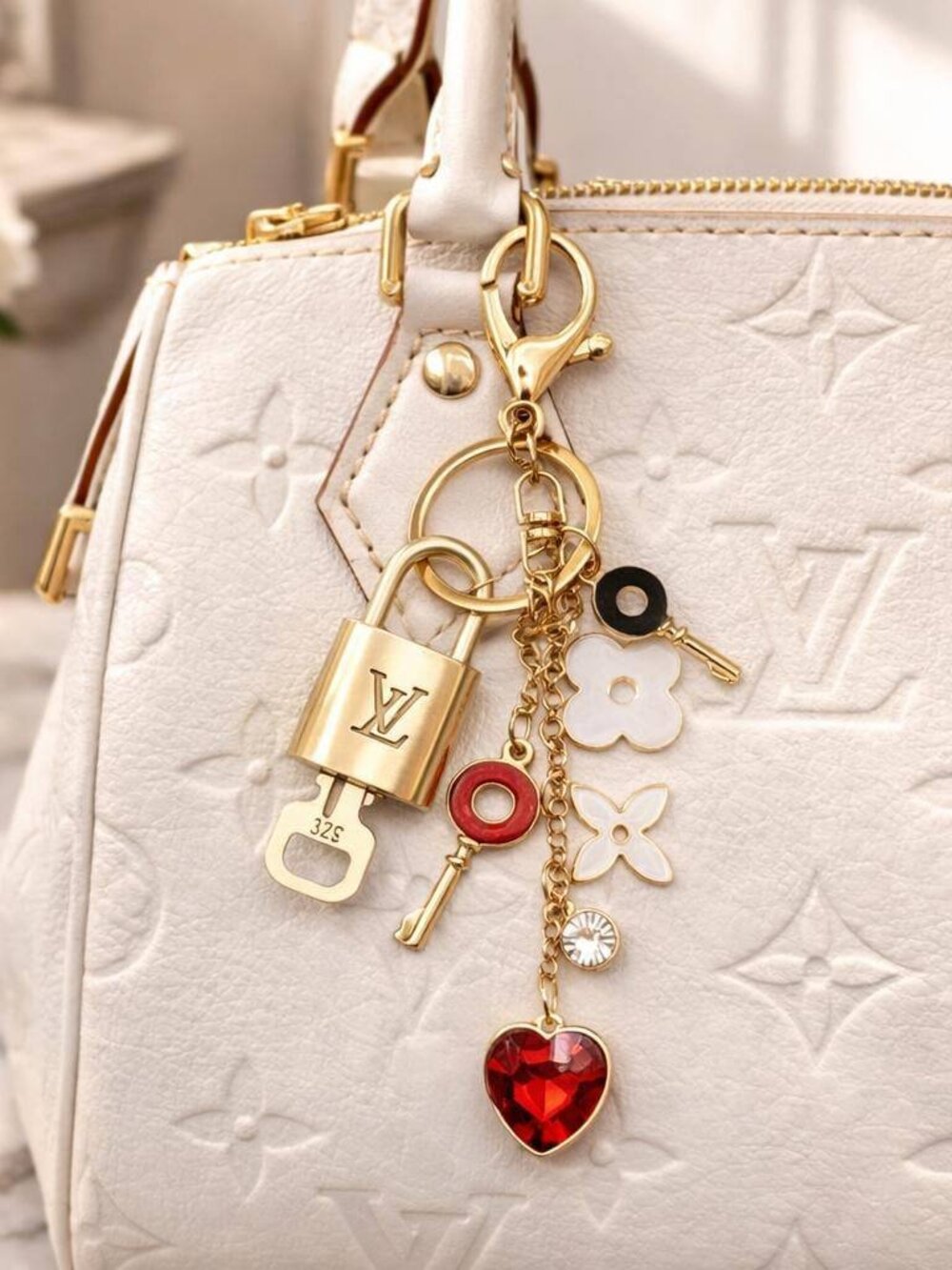 Authentic LV Gold Padlock & Key 🔑 Bag Charm / Unbranded Keychain Combo